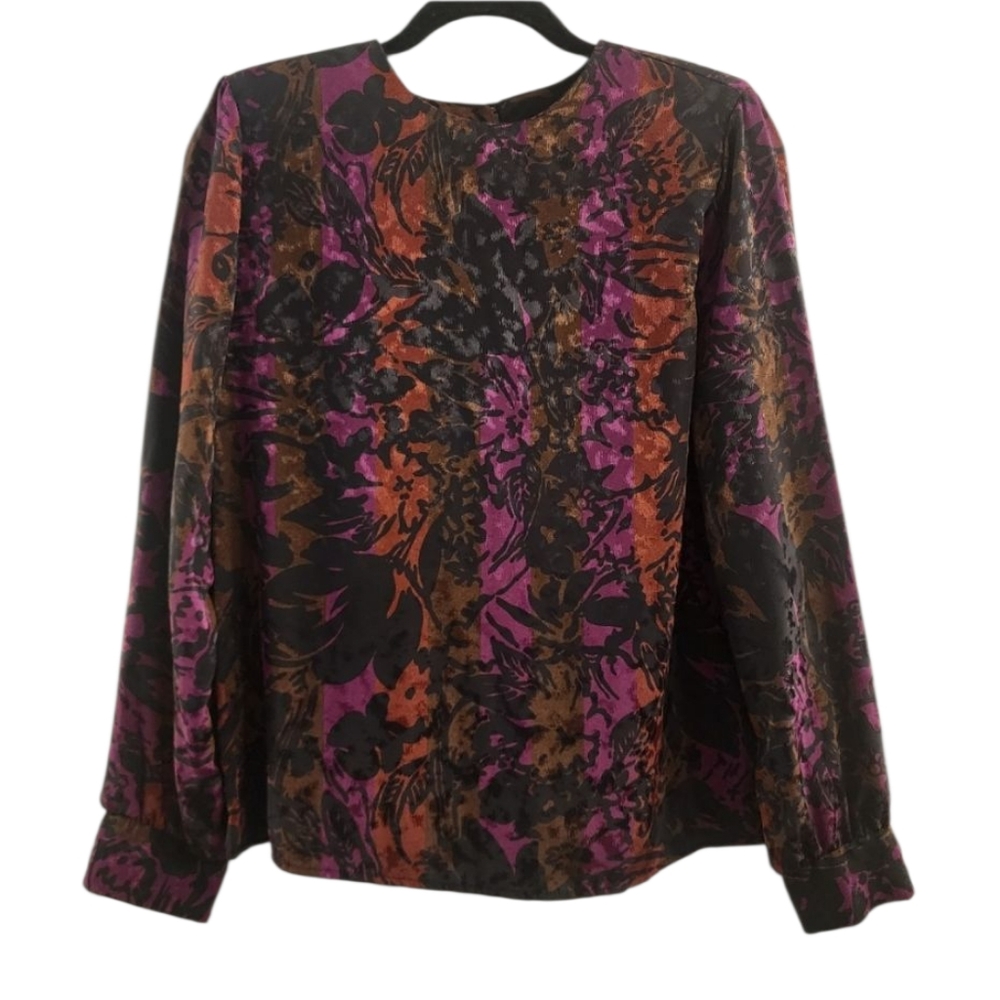 Melrose Floral Stripe Long Sleeve Blouse Vintage Shoulder Pads